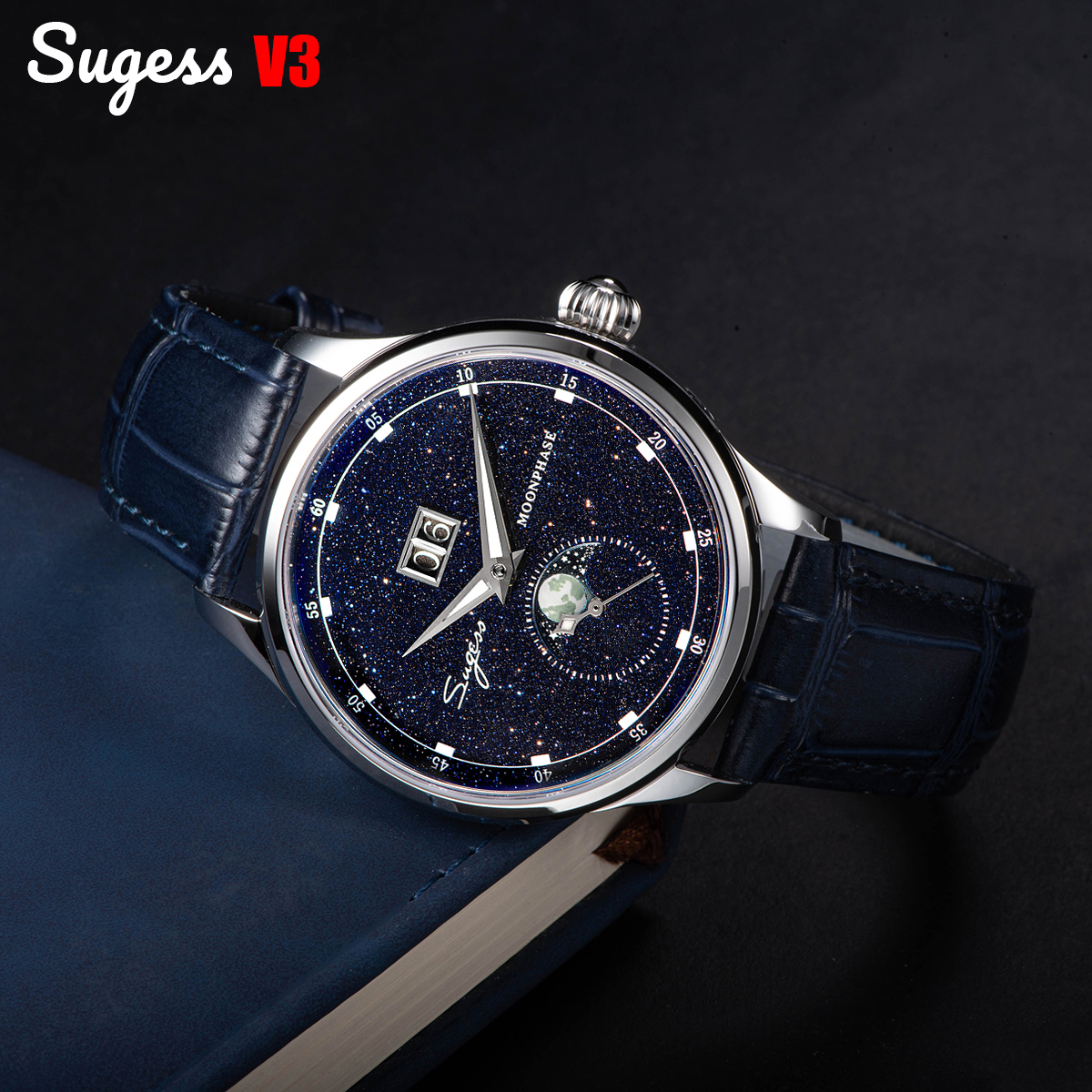 Guilloché Dial Watch - Sugess Moonphase Watch of Men 40mm