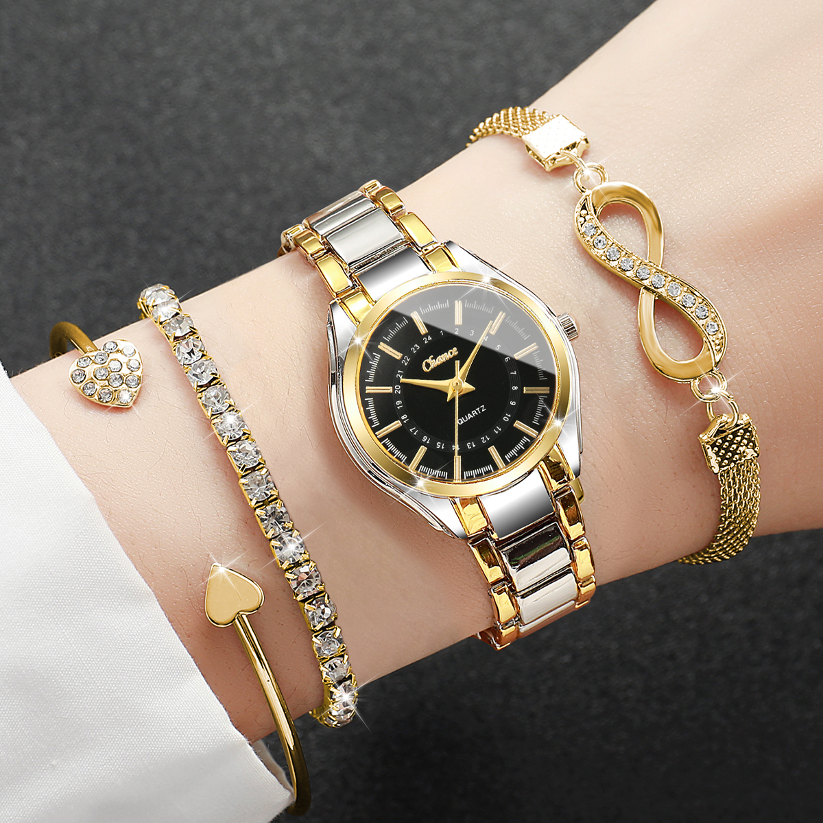 Luxury Watch For Girls - 4PCS Elegant Women Watches Bracelets Set