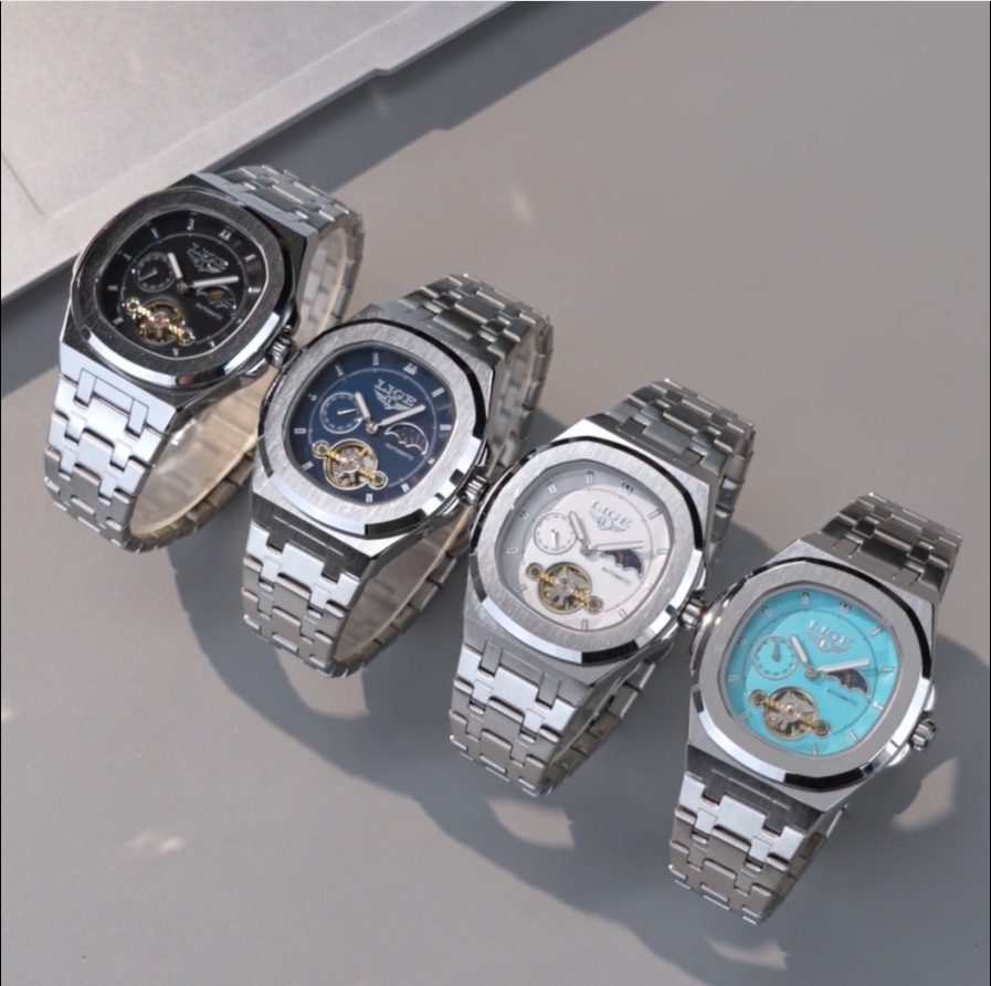 Tourbillon Movement Watch - LIGE Mechanical Watch Dual Seconds Tourbillon