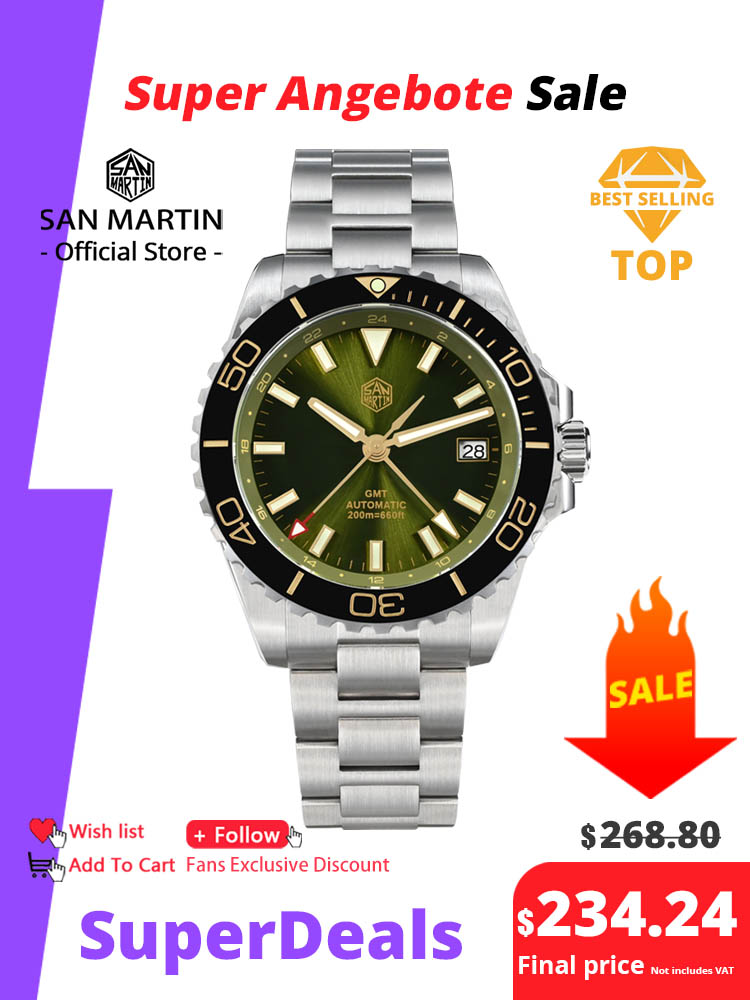 San Martin 39mm Diver GMT Watc - Guilloché Dial Watch ulasan dan harga