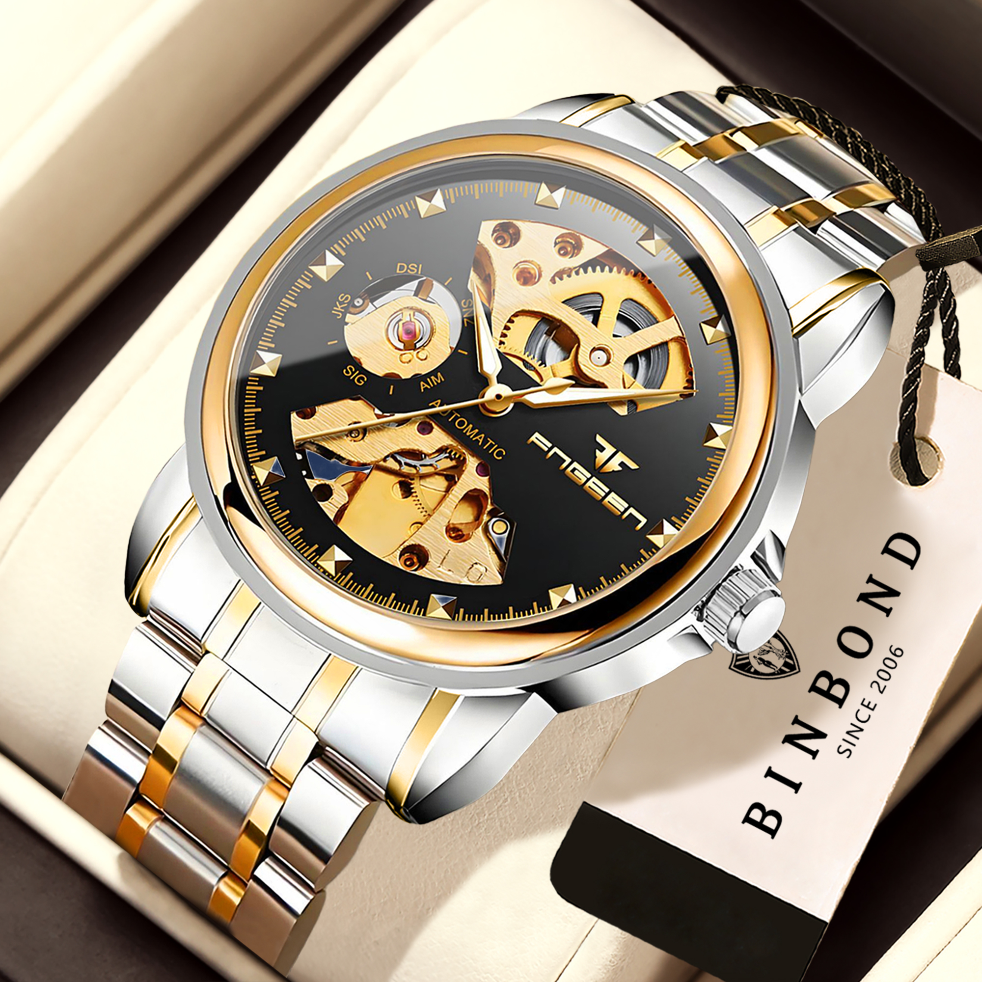 BINBOND Luxury mechanical wris - Tourbillon Movement Watch ulasan dan harga