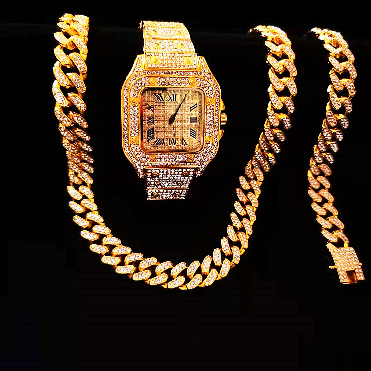 2pcs Iced Out Watch Necklace P - Luxury Watch Miami ulasan dan harga