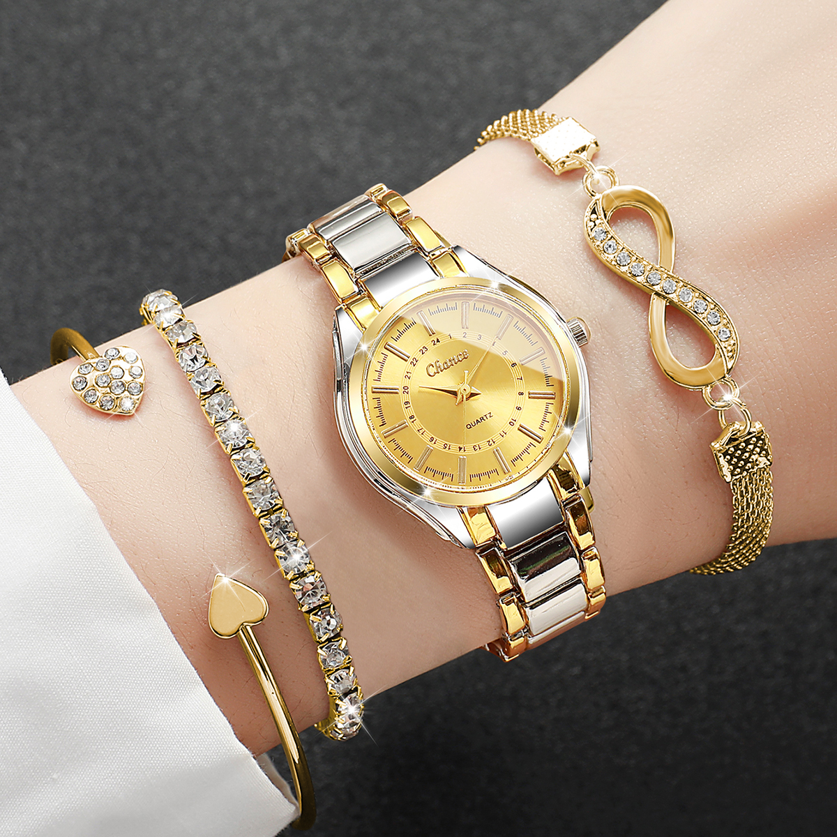 4PCS Elegant Women Watches Bra - Luxury Watch For Girls ulasan dan harga