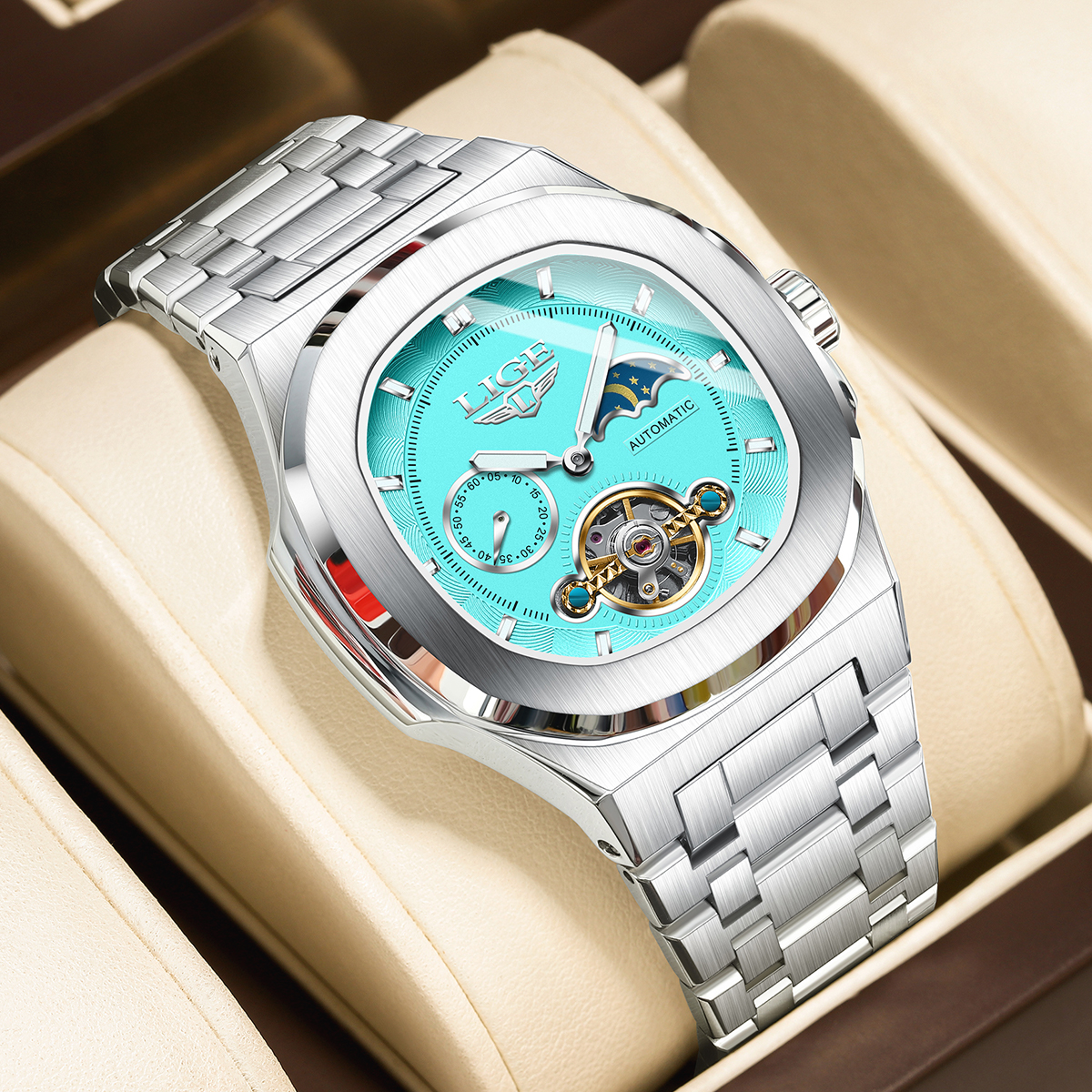 LIGE Mechanical Watch Dual Sec - Tourbillon Movement Watch ulasan dan harga