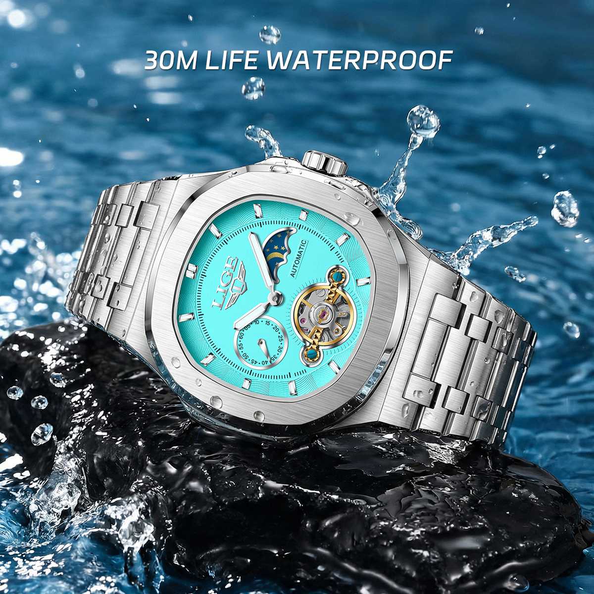 LIGE Mechanical Watch Dual Sec - Tourbillon Movement Watch ulasan dan harga