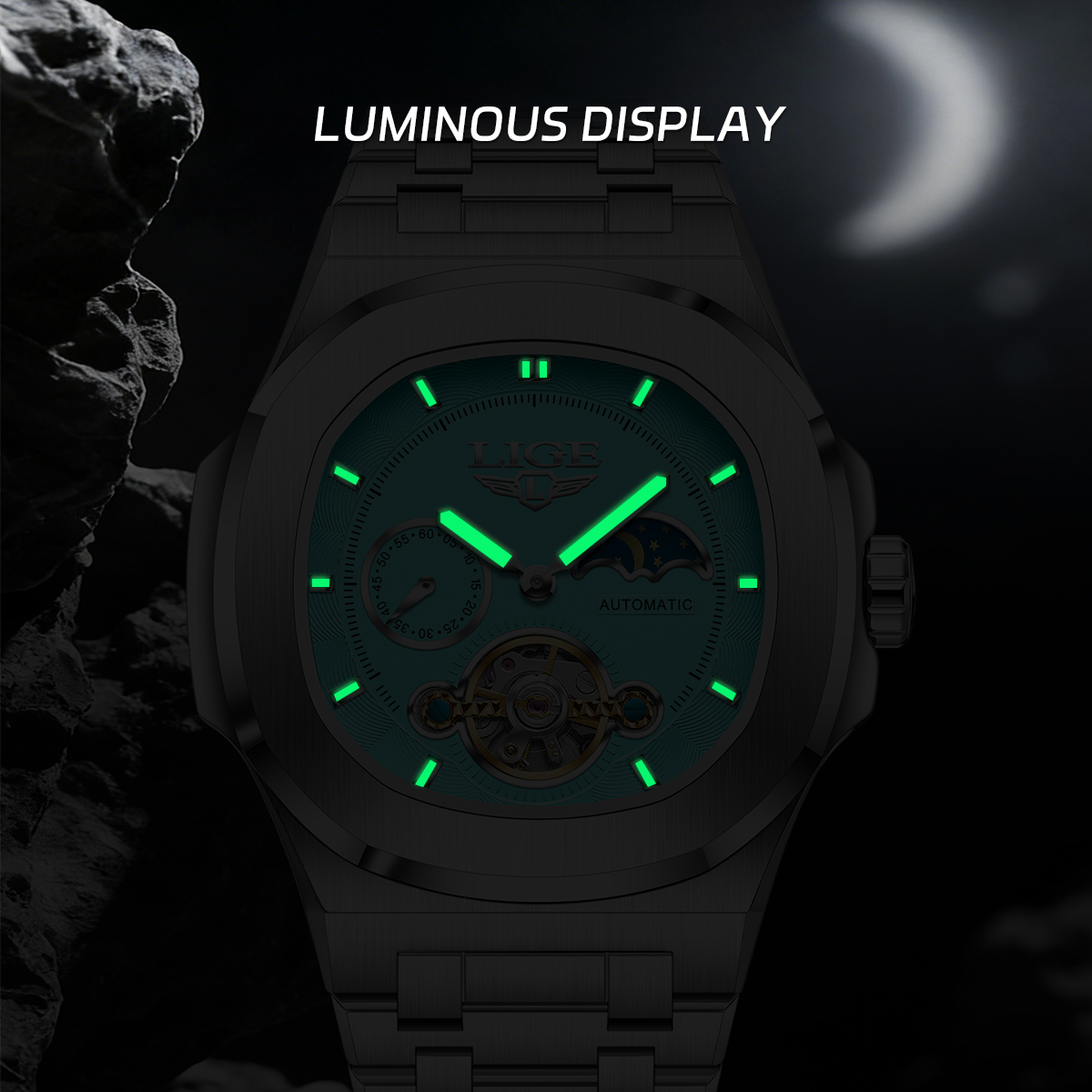 LIGE Mechanical Watch Dual Sec - Tourbillon Movement Watch ulasan dan harga