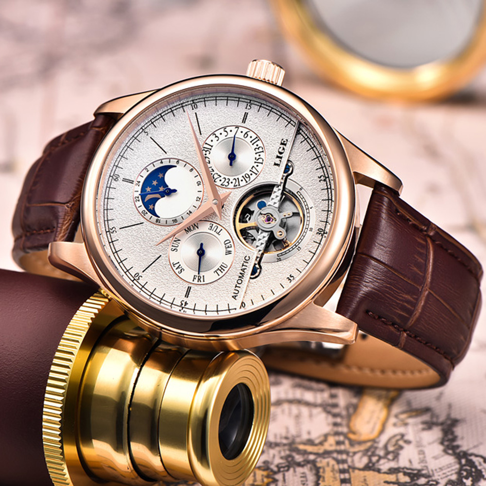 LIGE Brand Classic Mens Retro  - Tourbillon Movement Watch ulasan dan harga